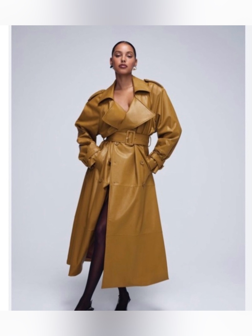 NWT • FOREVER 21 LUXE XX1 Collection • Long Faux-Leather Belted Trench Coat - Picture 1 of 4